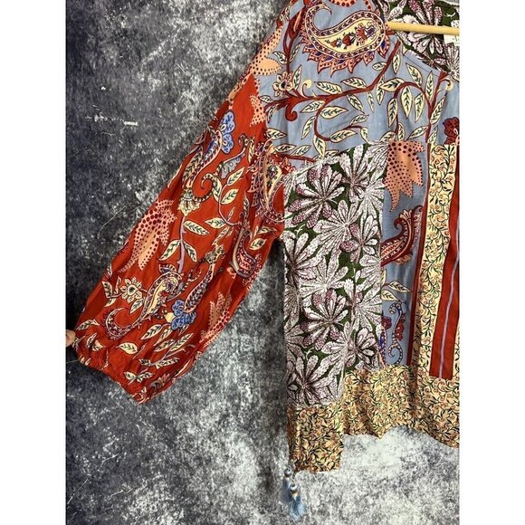 Anthropologie Sonrisa Paisley Floral Tassled Boho Peasant Viscose Blouse Size S - Picture 7 of 16